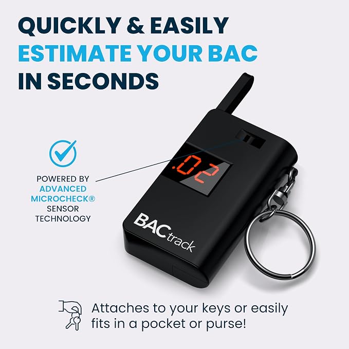 BACtrack Keychain Breathalyzer (Black) and Carrying Case Bundle