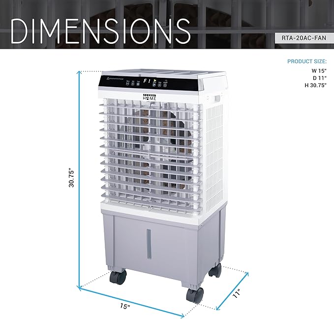 3-in-1 Portable Evaporative Air Cooler, Air Conditioner, Humidifier, 3 Speed Fan, Swamp Cooler with 5.3 Gal Tank, 4 Ice Packs, Remote, 12H Timer, 120° Oscillation for Home | 3-speed swamp cooler, 5.3 Gal tank, 4 ice packs, remote control, 12H timer, 12...