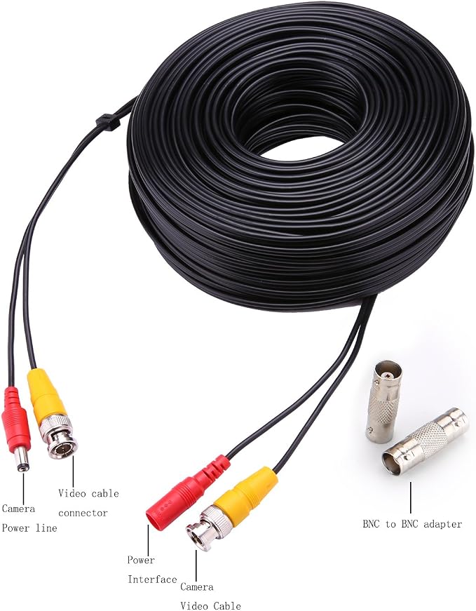 BNC Cable, 2x150ft All-in-One Siamese Video and Power Security Camera Cable Wire with 2 Female Connectors for Max 5MP HD CCTV DVR Surveillance System (150ft 2PCS, Black)