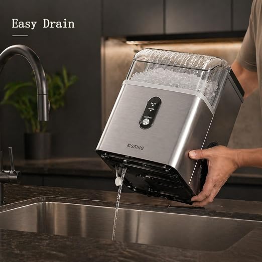 Kismile Nugget Ice Maker Countertop, Sonic Ice Maker with 35Lbs/24H, First Ice in 7 Mins, 1.2L Water Tank, Ice Basket Holds 2.2Lbs, Self-Cleaning Pebble Ice Machine for Home Kitchen Office Bar(Silver)