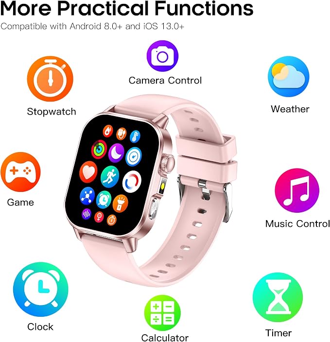 Smart Watch for Men Women, Health Fitness Tracker with 24/7 Heart Rate Blood Oxygen Blood Pressure Sleep Tracking, Bluetooth Calls, 450mAh Battery, IP68 Waterproof Activity Tracker with LED Flashlight