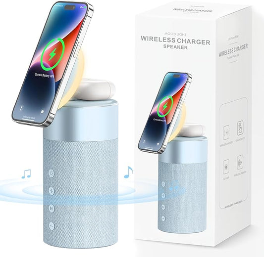 COLSUR Bluetooth Speaker, Magnetic Wireless Charger, Bluetooth Speakers with Night Light, 2 in 1 Wireless Charging Station for iPhone 17/16/15/14/13/12 Series, AirPods Pro 2/4/3/2（Gift Ideal）