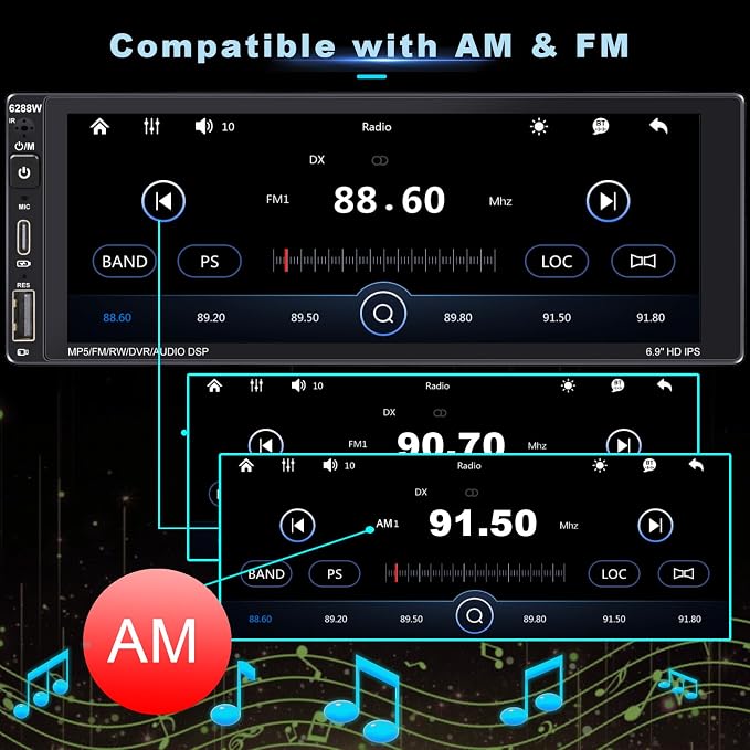 Wireless Single Din Car Stereo with Apple Carplay,IPS Touch Screen Car Radio with Bluetooth,Backup Camera,FM/AM Car Radio,Car Play Android Auto,AUXTF,Type-C,USB