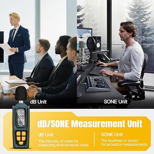 Decibel Meter, Goldeep SL750A Digital Sound Level Meter 30-130dB, A/C Weighted DB Meter with dB/SONE, Fast/Slow, MAX/MIN, LCD Sound Meter for Home, Office, Factory, Neighbor Noise - Lemon Yellow