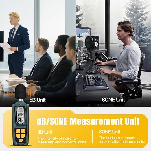 Decibel Meter, Goldeep SL750A Digital Sound Level Meter 30-130dB, A/C Weighted DB Meter with dB/SONE, Fast/Slow, MAX/MIN, LCD Sound Meter for Home, Office, Factory, Neighbor Noise - Ginger Yellow