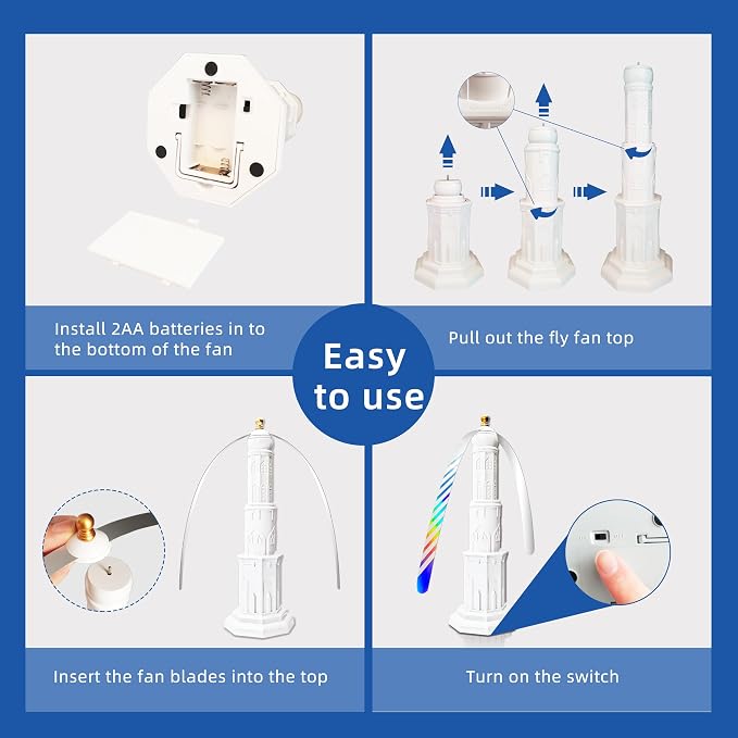 4pcs Fly Fans for Tables, Repellent Fan to Keep Flies Away, Portable Deterrent Spinner for Picnic, Restaurant, Party, Home, BBQ (White)