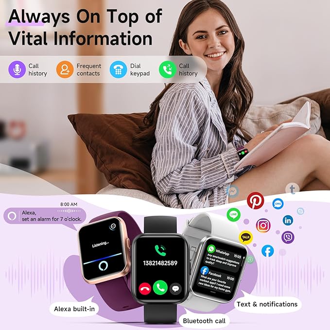 Gydom Smart Watches for Women for Android & iPhone, Alexa Built-in, 1.8" Touch Screen Smartwatch with Heart Rate/SpO2/Sleep/Stress Monitor, IP68 Waterproof Fitness Tracker, 101+ Sports Modes, 2 Bands