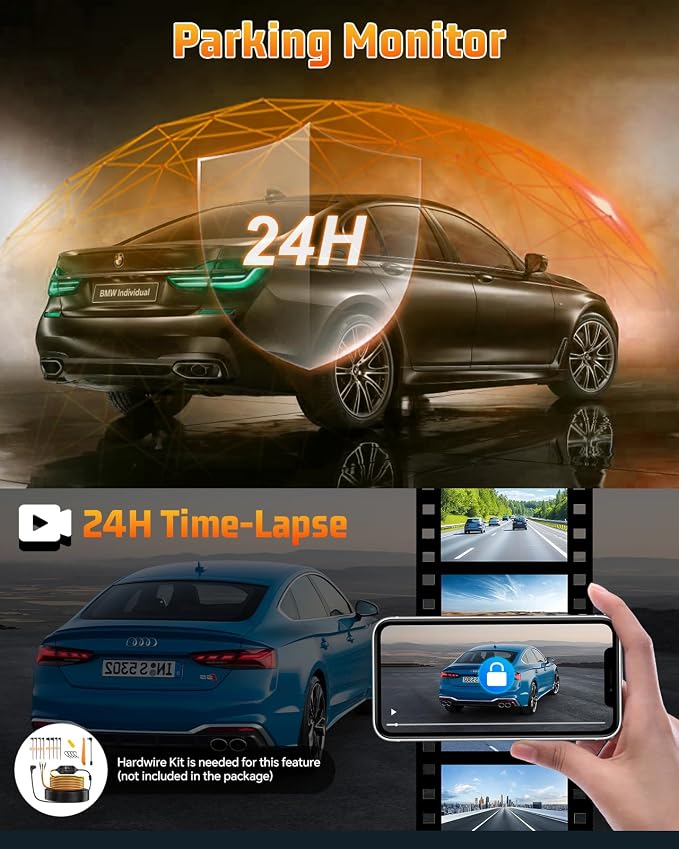 4K Dual Dash Cam Front and Rear, 4K+2K Dashcam with 5GHz WiFi & APP Control, Dash Camera for Cars with 64GB Card, 24H Parking Monitor, Night Vision, Loop Recording, G-Sensor, WDR, 3.2" IPS Screen