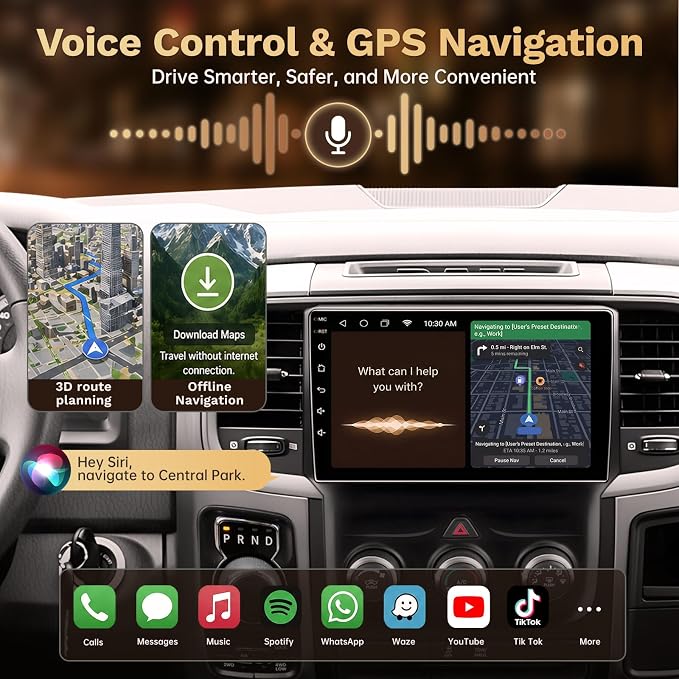 4GB RAM+64GB ROM Car Radio for Dodge Ram 1500 2500 2013-2018: 9-Inch 1280 * 800 IPS Touchscreen Upgrade Stereo with Wireless Carplay Android Auto 1080P Backup Camera Bluetooth 5.4 GPS 5G WiFi SWC FM