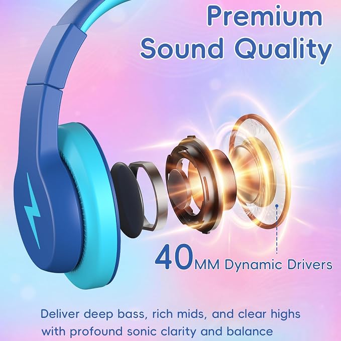 Candy Bila Wired Kids Headphones, USB Type C Headphones for Kids, 85dB Safe Volume, HD Stereo Sound,Comfortable Fit, Adjustable &Foldable, Ideal for Boys, Girls, School, Travel, iPad, Tablet,Bule