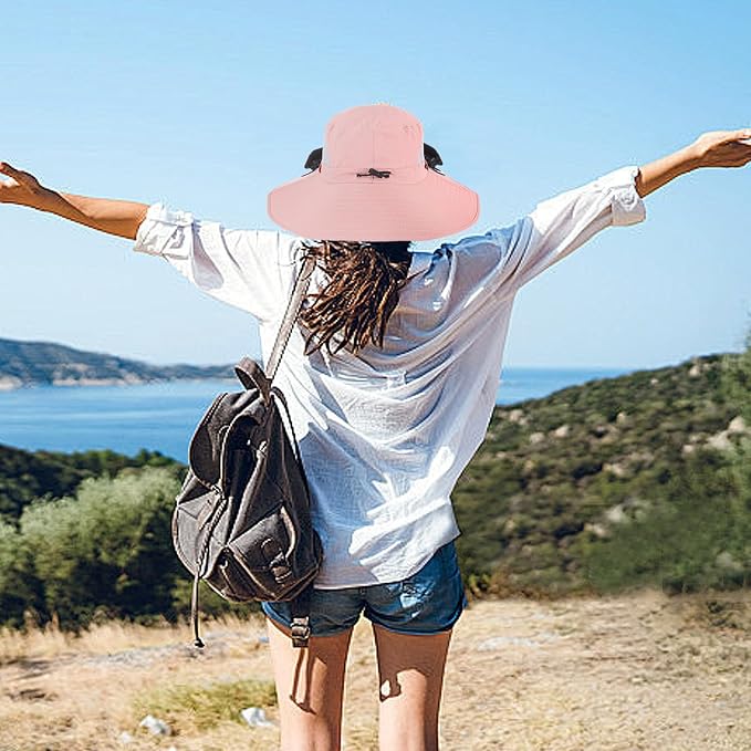 Outdoor Solar Powered Fan Hat for Men Women Breathable Wide Brim Hat with 2 Fans UPF 50+ Fishing Hat Beach Bucket Sun Hat