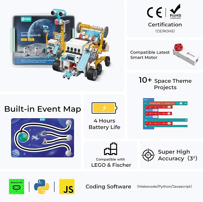 ELECFREAKS Micro:bit Space Kit with Nezha Pro Expansion Board 8+ Space Learning Projects,microbit Starter Planet X Sensors Kit with Closed Loop Motor(Without Micro:bit)