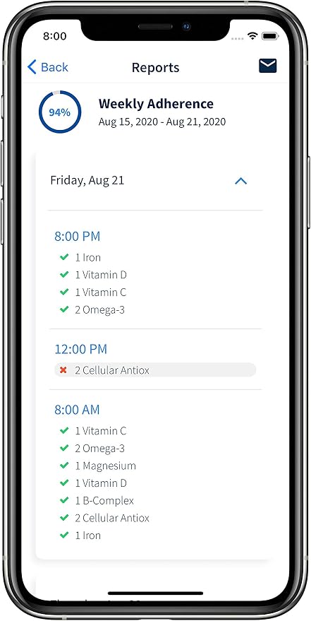 Monthly Pill Organizer by Ellie | Organize Pills in Seconds | Alarm & Phone Notification | Caregiver Notifications | Lights Indicate Which Pills to Take and How Many