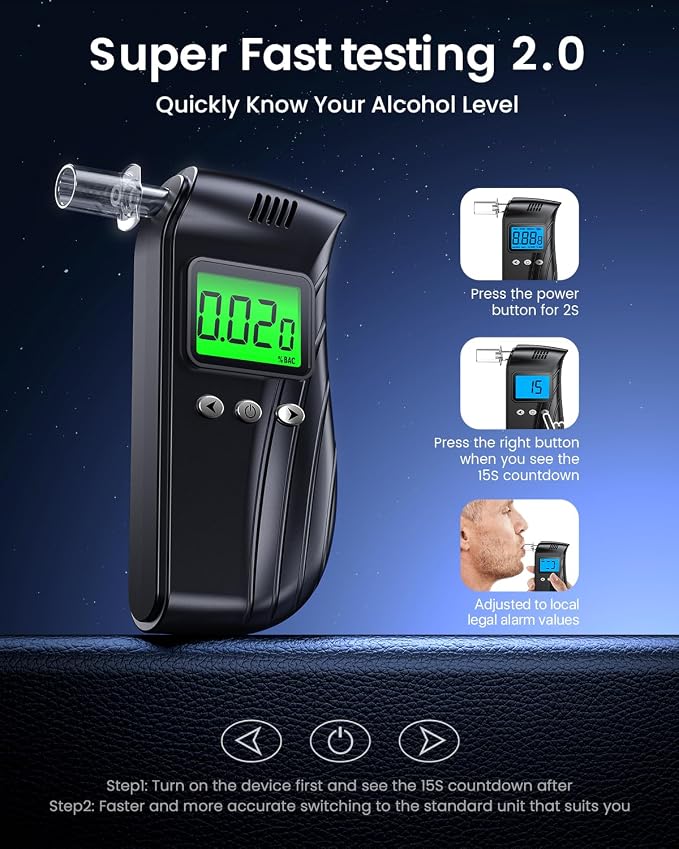 Breathalyzer, Breathalyzers for Alcohol with LCD Digital, Display Alcohol Breathalyzer Tester for Home Use, Portable Breathalyzer with 10 Mouthpieces and Carrying Case