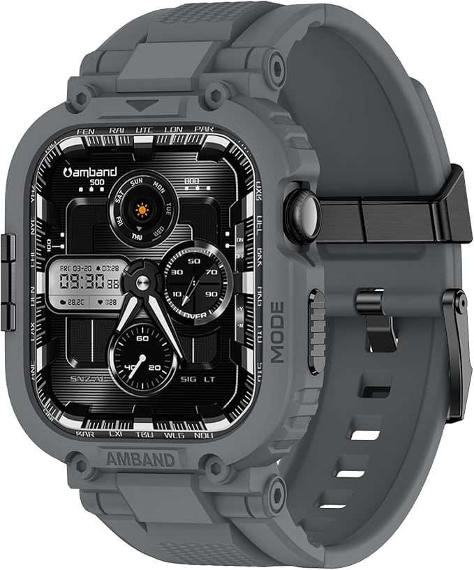 amBand Bands Case Compatible with Apple Watch Series 11/10 46mm, M1 Sport Rugged Heavy Duty Cover Tactical Strap Military Grade Protective Bumper Protector for iWatch 46 mm Men, Gray