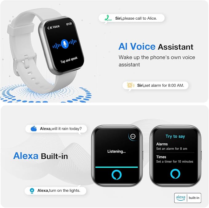 Smart Watches for Men Women with Alexa/AI Voice & Call, Mens Smart Watch with Heart Rate,SpO2,Sleep, Pressure Monitor & Reminders, 1.85’’ HD 100+ Sports Fitness Watch for Activities Track-White
