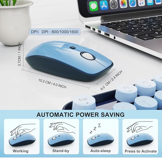 Wireless Keyboard and Mouse | Cute Colorful Keyboard and Mouse with 2.4GHz Cordless Retro Typewriter Keyboard | Auto-Sleep | USB Receiver for Windows PC/Laptop - Blue Gradient