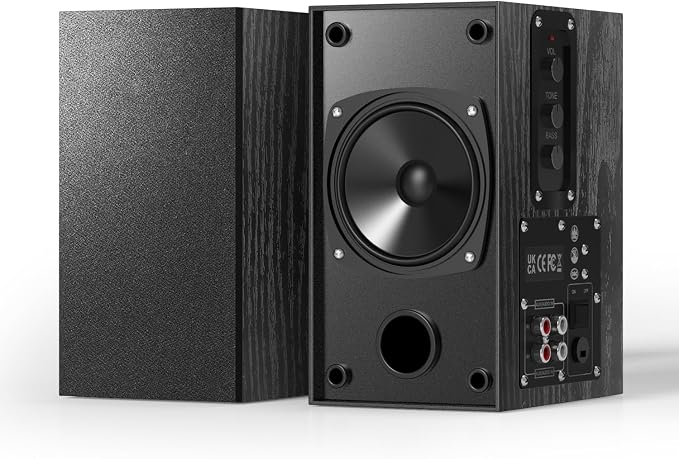 Elimavi 30W X 2 Powered Bookshelf Speakers - 3.5-RCA Input for Turntable, TV, PC, Record Player Speakers with 4 Inch Woofer & Wall Mounted