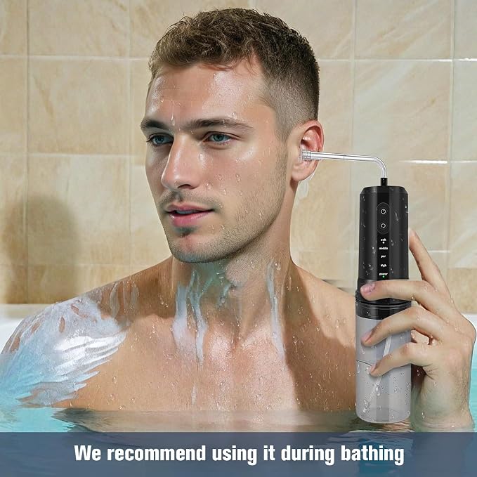 Ear Wax Removal, Electric Ear Irrigation Flushing System, Water Powered Ear Cleaner with 4 Pressure Modes, 6 Reusable Replacement Tips, Safe and Effective Ear Cleaning Tool for Adults (Black)