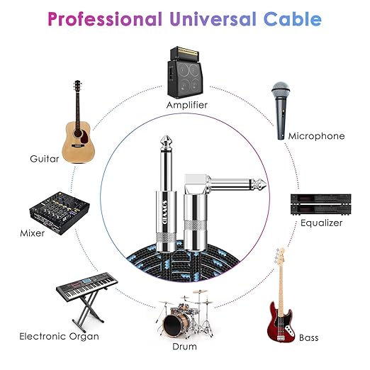 15FT 2 Pack Instrument Cable - Electric & Bass Guitar Cable, Keyboard, AMP Cord - 1/4 Inch Right Angle Black & Blue
