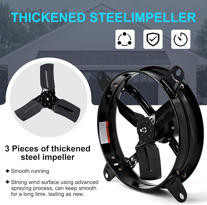 Criditpid 14" Gable Mount Vent Attic Fan, Exhaust Ventilation Fan with Adjustable Thermostat for Gable, Home, Shed, Garage, Portable Building, 1510RPM, 1239CFM, 1850 sq.ft Coverage Area.