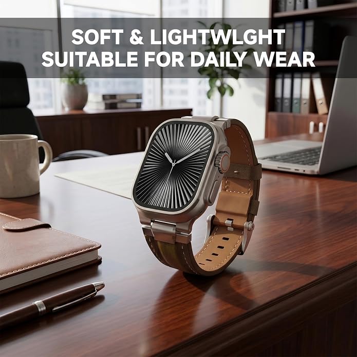 Vintage Genuine Leather Band for Apple Watch Ultra 49mm (2026 Upgrade), Rugged Replacement Strap Compatible with iWatch 46mm 45mm 44mm - for Men Women, Fit Ultra3/2/1, SE 3/2/1, Series11 10/9/8/7/6/5/4