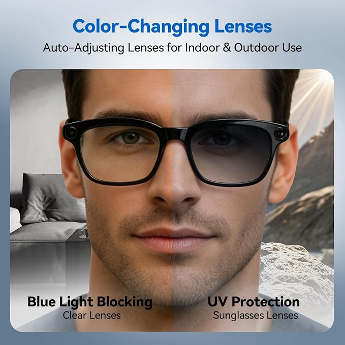 AI Smart Glasses with 8MP Camera, 4K Video Recording and Photo, Bluetooth 5.4 Audio Calls & Music, AI Voice Assistan, AI Recording, Real Time Translation - for Life, Work and Vlog
