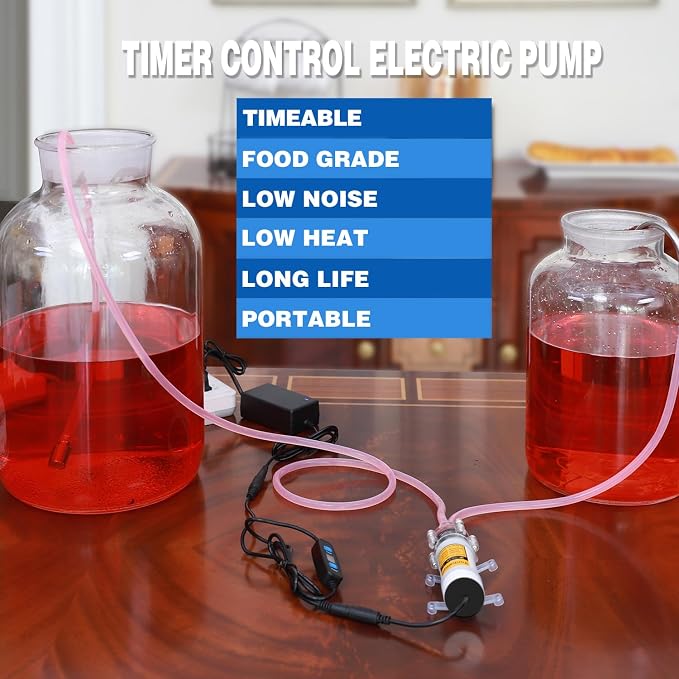 Food Grade Electric Water Transfer Pump 110V With Timer Controlled for Ice Maker,Coffee Machine,Water Dispenser,Auto Siphon Self Priming Pumps for Bottling Wine,Beer and Kombucha,2L/Min,Low Noise