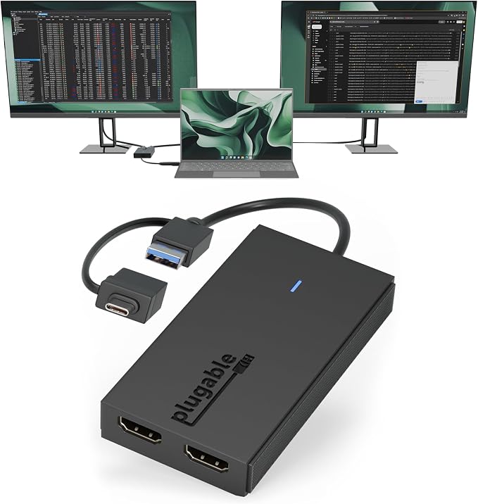 Plugable Dual HDMI Monitor Adapter for M1-M5 & Neo macOS, Windows, ChromeOS - USB-C, Thunderbolt, USB 3.0 Compatible, Supports 2 Displays at 1080p 60Hz, SMI Driver Required
