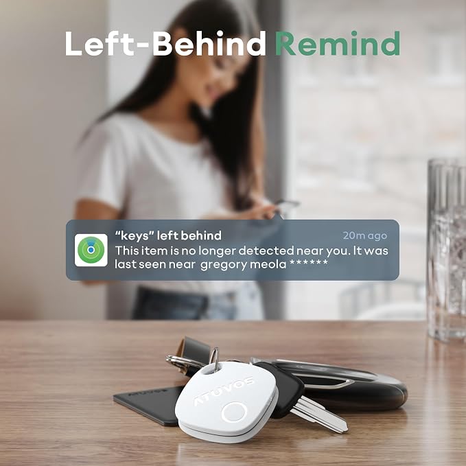 ATUVOS Luggage Tracker, Key Finder, Bluetooth Tracker Pairs with Apple Find My (iOS Only), Item Locator for Bags, Wallets, Keys, Waterproof IP67, Anti-Lost 2 Pack, White