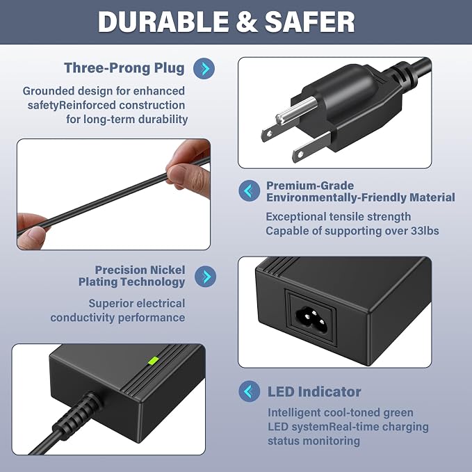 36V 3.5A 3A 2.5A Charger Power Cord with 10 DC Jacks,PERFEIDY 36Volt 2A 1.5A 1A 0.5A 2000mA 1500mA 1000mA 500mA DC in Adapter Power Supply