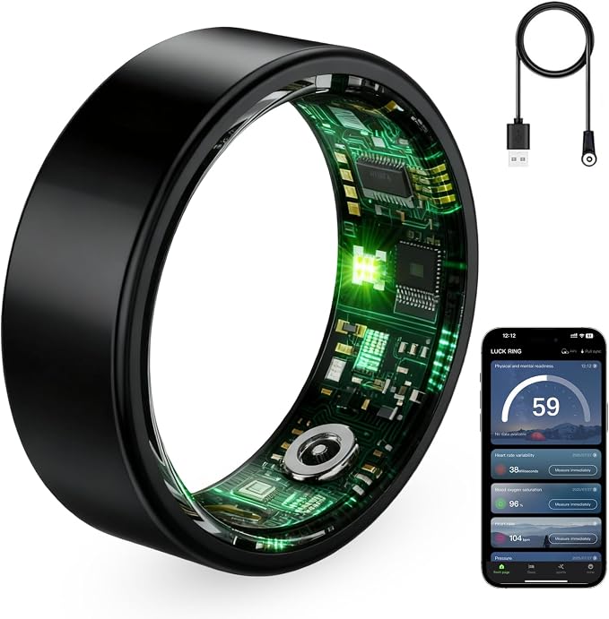 Smart Ring for Women & Men, Fitness Tracker Ring with Heart Rate Monitor, HRV, Sleep Tracking, No Subscription Fee, 10ATM Waterproof Activity Ring for iPhone & Android (Black, #6)