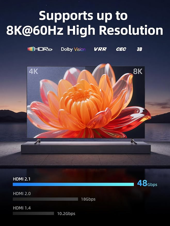 llano HDMI 2.1 Switch 2 in 1 Out, 8K@60Hz with Remote, 4K@120Hz/240Hz, VRR, HDR10+, Dolby Atmos, CEC, 48Gbps,HDMI Switcher for PS5, Xbox, Switch, Roku, Fire Stick, Apple TV, Aluminum Alloy Case
