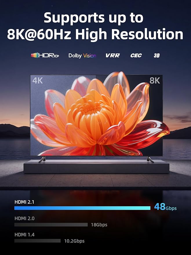 llano HDMI 2.1 Switch 3 in 1 Out, 8K@60Hz with Remote, 4K@120Hz/240Hz, VRR, HDR10+, Dolby Atmos, CEC, 48Gbps,HDMI Switcher for PS5, Xbox, Switch, Roku, Fire Stick, Apple TV, Aluminum Alloy Case