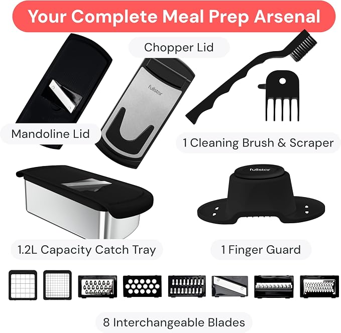 Fullstar All in One Vegetable Chopper and Mandoline Slicer - Food Chopper with Container and Julienne Slicer, Fruit Slicer, Veggie Cutter, Kitchen Gadgets & Gift for Mom (8 in 1, Stainless Steel)