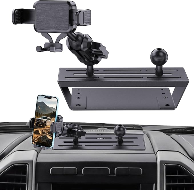 Surfcabin Dash Mount Phone Holder Compatible with 2015-2020 F150 2017-2022 F250 F350 Metal Cellphone Mounting Bracket Stand for Most CellPhones