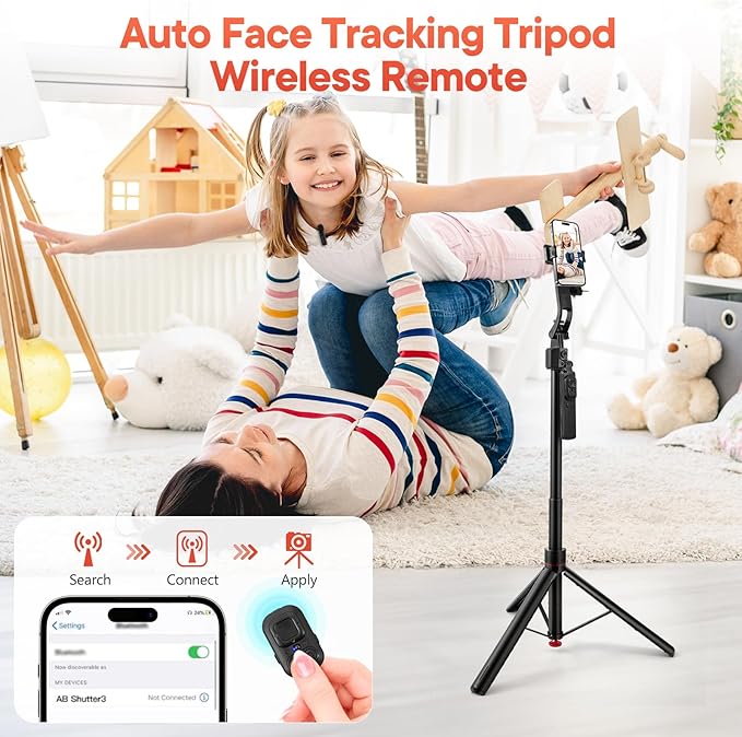 Vlogging Kit for iPhone/Android, 70”Auto Face Tracking Tripod Auto-Open Tripod Stand for iPhone with Light, Wireless Microphones with Remote, YouTube Starter kit for TikTok, Vlogging