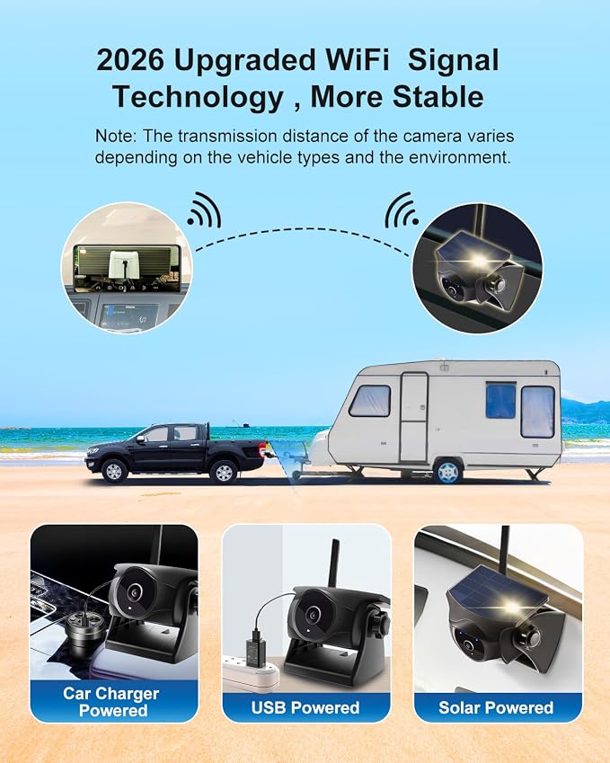 1080P Magnetic Wireless Backup Camera and Solar Wireless Backup Camera with Long-Lasting Battery,Night Vision， Easy Installation for RVs, Trucks, Trailers, Compatible with iPhone,iPad, Android Devices