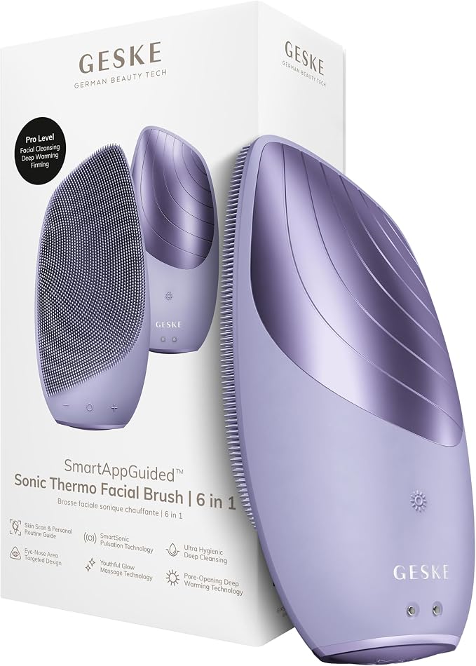 GESKE SmartAppGuided Sonic Thermo Facial Brush | 6 in 1 | Skin Cleansing | Cleansing Brush with Thermal Function | Electric Facial Massager