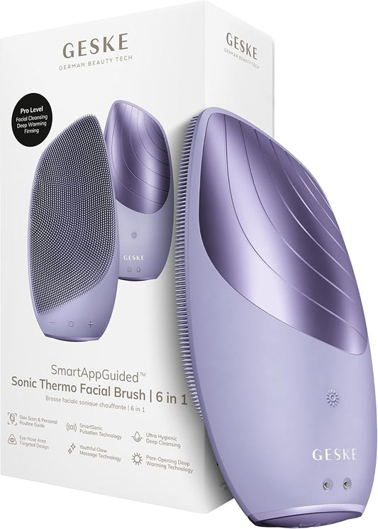 GESKE SmartAppGuided Sonic Thermo Facial Brush | 6 in 1 | Skin Cleansing | Cleansing Brush with Thermal Function | Electric Facial Massager