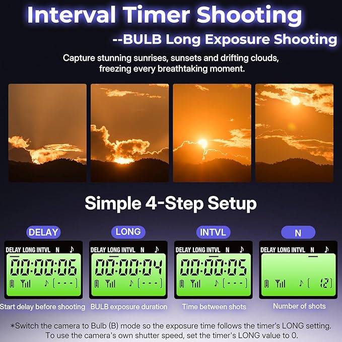 Rechargeable Wireless Intervalometer Shutter Release for Sony Cameras - Time-Lapse, Star Trails, Interval & BULB Exposure Remote with OLED Display for Sony A7 IV/A7 III/A6700/FX3/FX30/A6400/A6100/ZV-1