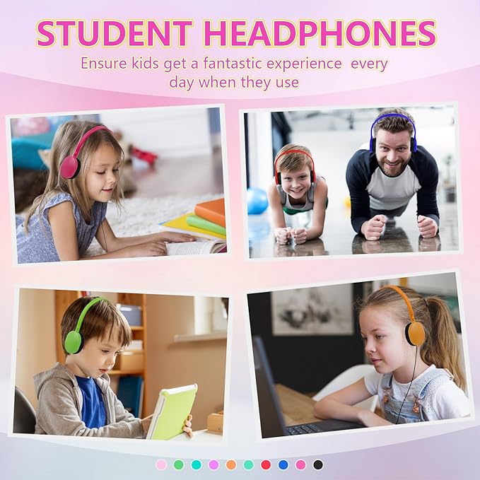Kids Classroom Bulk Headphones 100 Pack, Wired Adjustable Over-Ear Headphones for School, Online Learning, Libraries, Testing, 3.5mm Plug Multi-Color