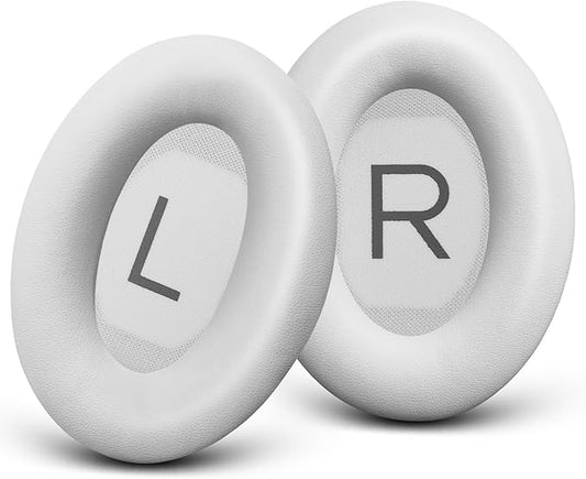 GEVO Replacement Ear Pads for Bose QC45, Ear Cushions for Bose QuietComfort 45 (QC45) & Quiet Comfort SE (QC SE) Headphones, Earpads with Softer Leather Noise Isolation Foam (White Smoke)