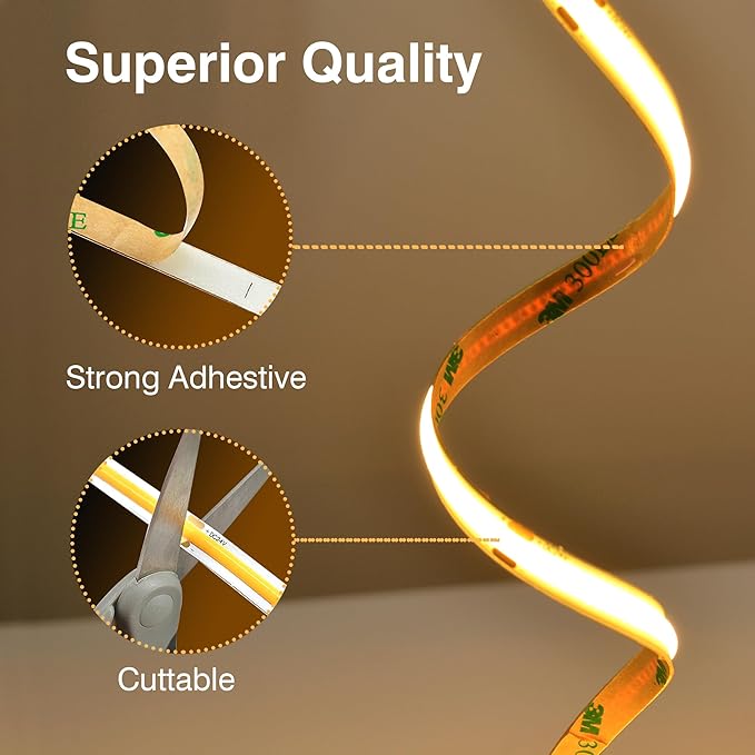 Pandery COB LED Strip Lights Natural White 4000K 32.8FT(2 * 5M) | 24V led Light Strip with Remote and app Control,8mm Wide Ra>90 Cuttable Strip Lights for Bedroom,Wardrobe,Cabinet