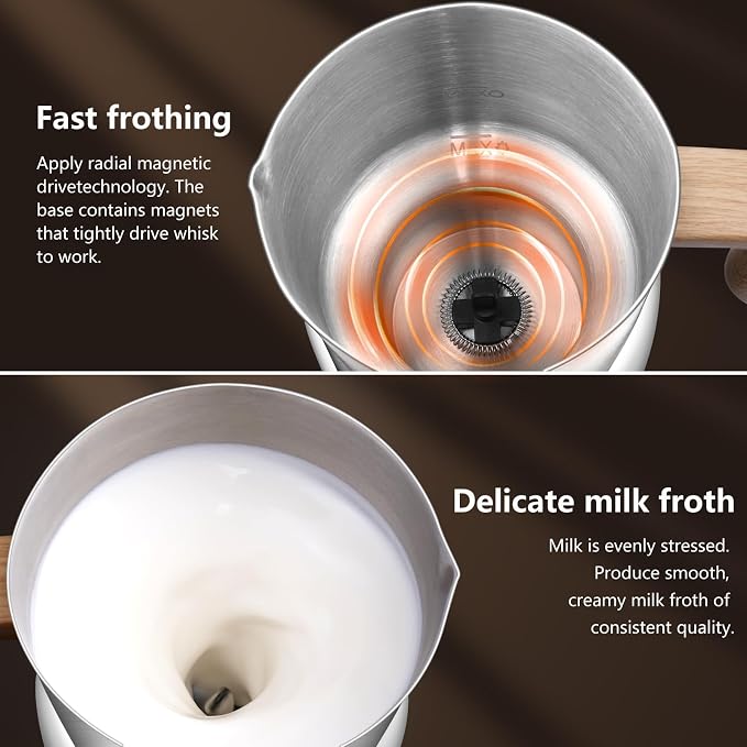 AMZCHEF 8-IN-1 Milk Frother and Steamer 21 oz, 550 Watts Split Stainless Steel Automatic Steamer, Milk's Warmer for Latte, Cappuccino, Hot Chocolate, Hot&Cold Froth, Heated Milk, Baby Food, White
