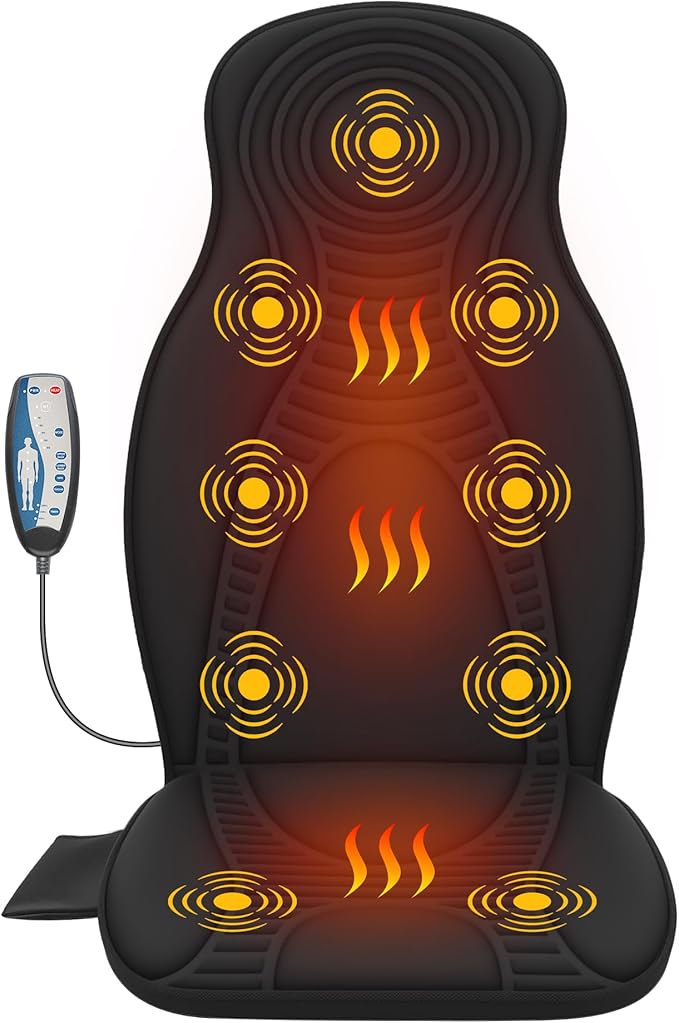 Beleduc Back Massager for Chair with Heat, Massage Chair Pad for Pain Relief, Massage Seat Cushion with 9 Vibration Motors, 3 Heating Areas, 30/60/90 Minute Timer, Home Office Relaxation