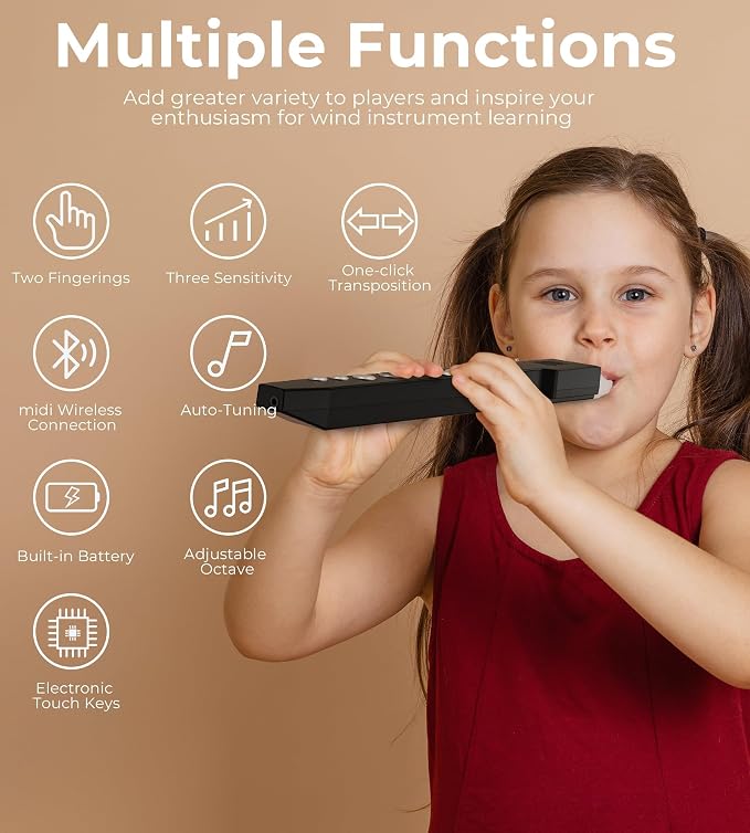Vangoa EWI-100 Portable Mini Digital Electronic Wind Instrument Synthesizer Rechargeable with Removable Mouthpiece for Kids Adults Beginners