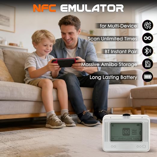 NFC Tag Emulator, for Switch/3DS/Wii U - Ultimate 3000+ Data Storage, Compatible with 50+ Games, 1.4" OLED Screen, Type-C Charging, Pulsator Button, Additional User Manual, Upgrade NFC Emulator