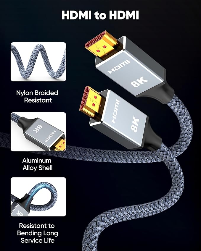 Capshi 100ft 8K 4K@120Hz HDMI Cable Long, Fiber Optic 48Gbps High Speed Cord for PS5/4, TV, Gaming Console, Monitor, 8K@60Hz, 2K@240Hz, 144Hz, Support HDR, eARC, DTS:X, HDCP 2.2 & 2.3, Grey