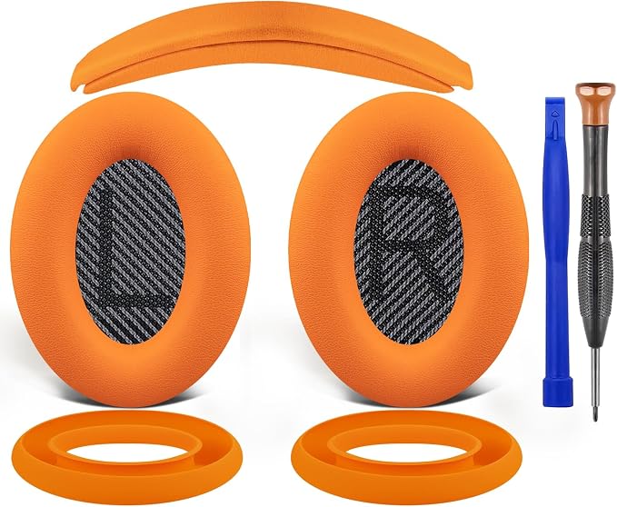 SOULWIT Replacement Kit for Bose QuietComfort QC35/QC35 ii Over-Ear Headphones, Ear Pads Cushions + Headband + Silicone Earpads Cover Protector - Orange